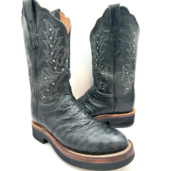Lucchese 2000 7.5 Full Quill Ostrich Black Women’sWestern Cowgirl Boots - Picture 1 of 11